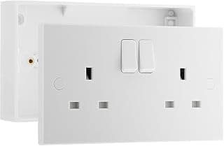 BG Electrical Double Switched Power Plug Wall Socket and 32mm Surface Mounted Back Box, 2 Gang… product image