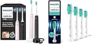Sonicare 3100 Electric Toothbrush, Sonic Toothbrush, Twin Pack, Sugar Rose and Black + Philips… product image