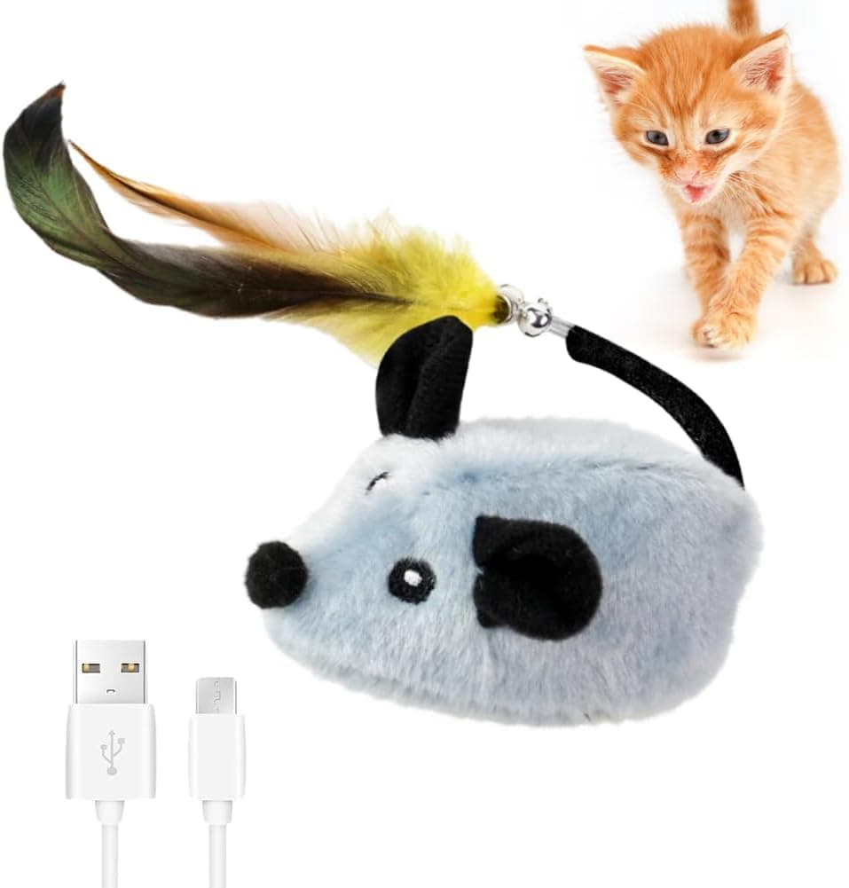 Souris de jeu électrique pour chat - Souris interactive avec queue en plumes et clochette -… product image