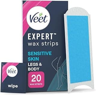 Veet Expert Legs & Body Cold Wax Strips, Sensitive Skin, 20 Strips, 2 Wipes | Hair Removal Wax… product image
