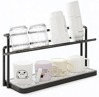 Greenfields Black 2-Tier Bottle Drying Rack & Cup Holder – Steel Mug Stand with Removable Drip… product image