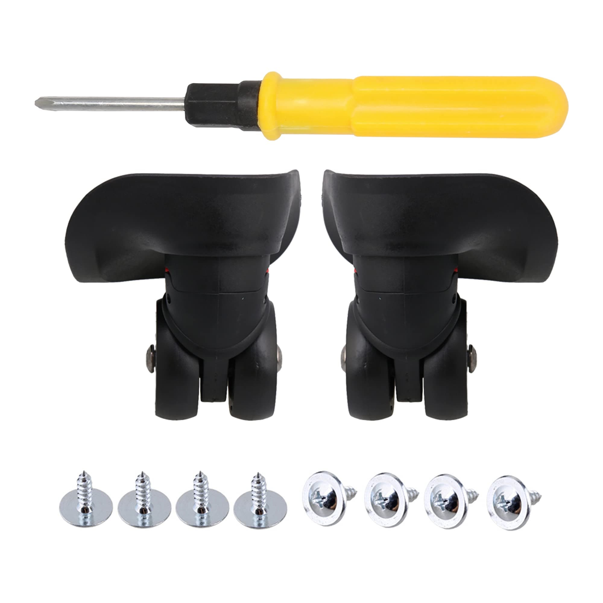 Black 10x10.6x4.7cm Left & Right Luggage Wheels with 8 Screws DIY Replacement Set of 2 product image