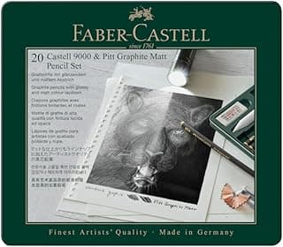 Pitt Graphite Matt & Castell 9000 Pencil Set | 20 pieces with 16 artist pencils, paper wiper,… product image