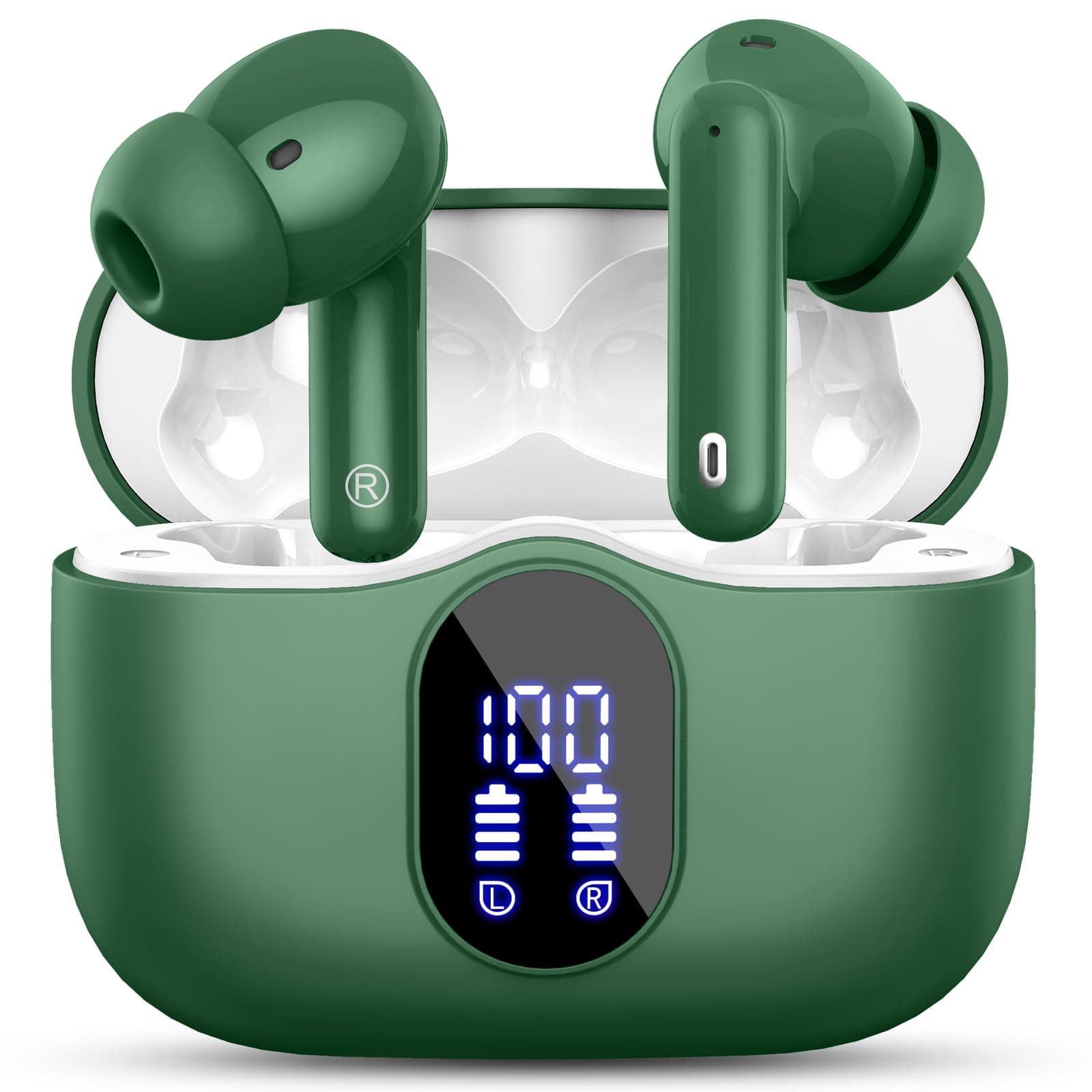 Wireless Earbuds, Bluetooth 5.4 Headphones In Ear with 4 ENC Noise Cancelling Mic, 2026 Bluetooth Earphones Mini HI-FI Stereo Sound, LED Display Wireless Headphones 36H Playtime IP7 Waterproof, Green product image