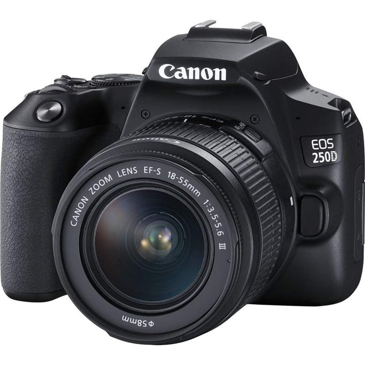 Canon EOS 250D digitale Spiegelreflexkamera + Objektiv EF-S 18-55mm F3.5-5.6 III (24, 1 Megapixel, 7,7 cm/3 Zoll Vari-Angle Display, APS-C-Sensor, 4K, Full-HD, DIGIC 8, WLAN, Bluetooth), schwarz product image