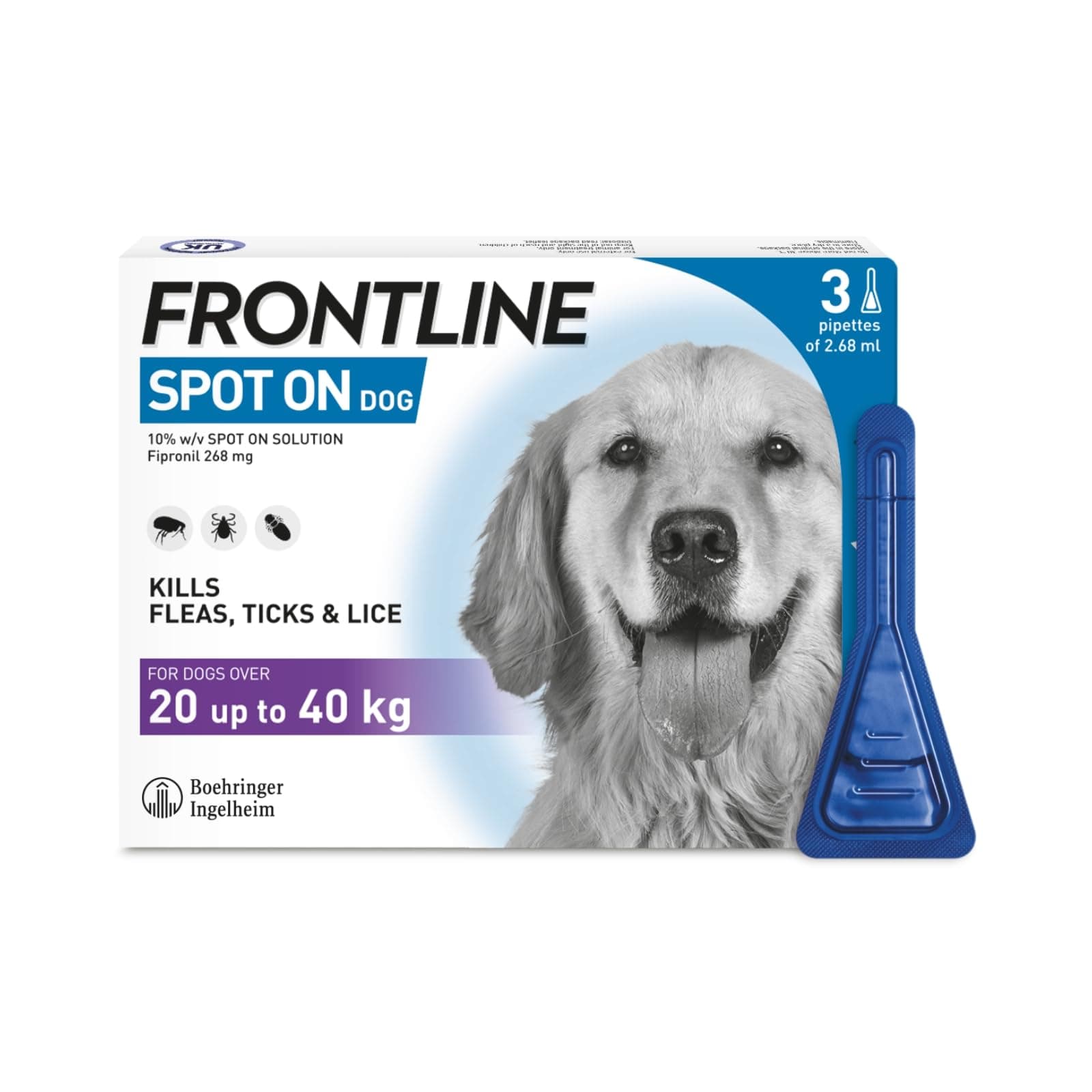 FRONTLINE Spot On Flea & Tick Treatment for Large Dog (20-40kg) 3 Pipettes product image