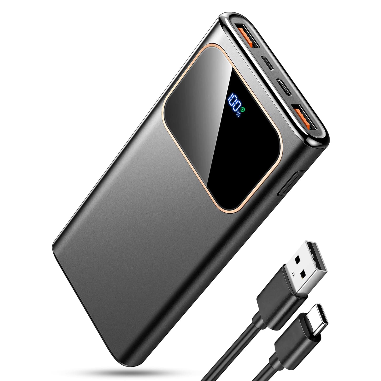 Power Bank Fast Charging 10000mAh, 22.5W Portable Charger USB C Input & Output Powerbank with LED Display, PD3.0 QC4.0 Phone Battery Pack for iPhone17/16/15/14/13/12, Android More，2026 Black product image