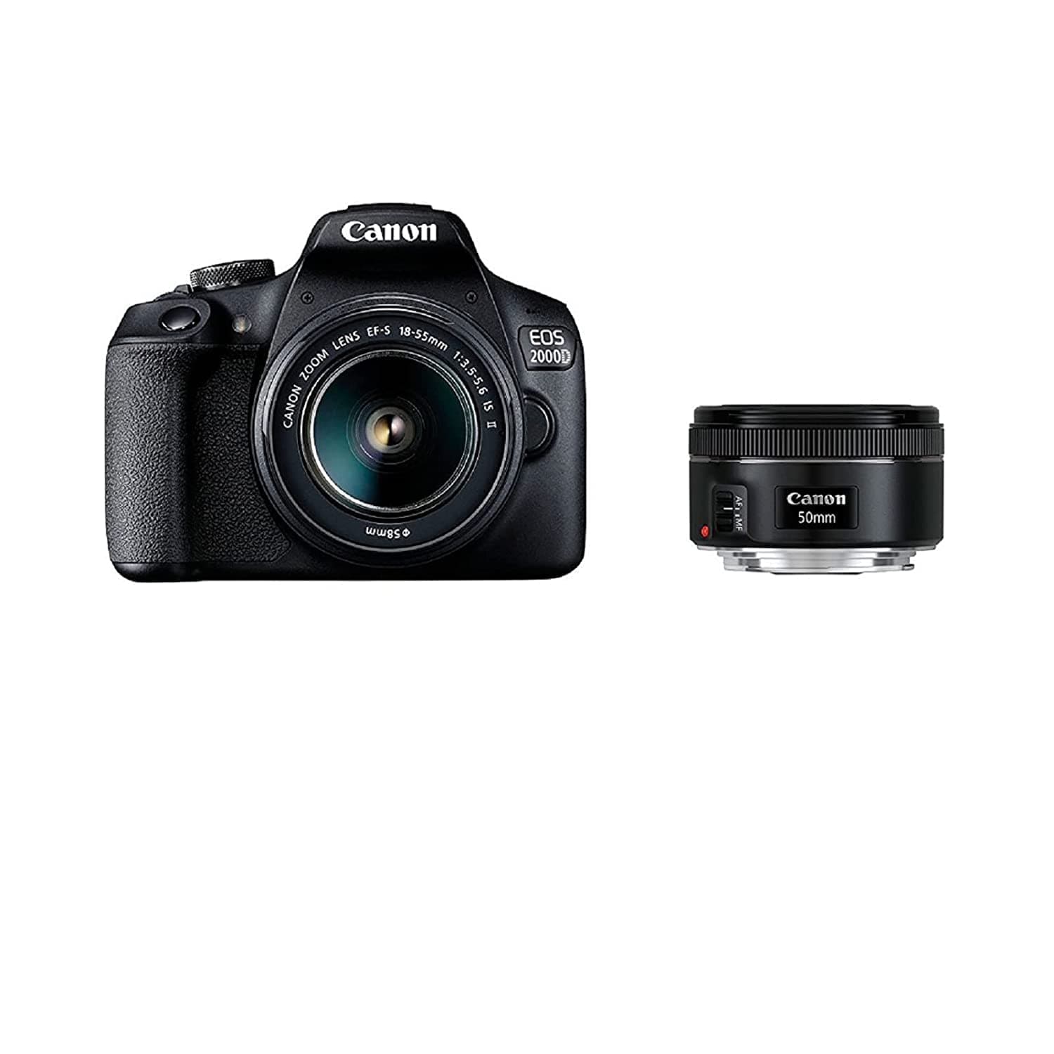 Canon EOS 2000D Spiegelreflexkamera (24,1 MP, DIGIC 4+, 7,5 cm (3,0 Zoll) LCD, Full-HD, WIFI, APS-C CMOS-Sensor) inkl. Objektive EF-S 18-55mm IS II F3.5-5.6 IS II und EF 50mm F1.8 STM, schwarz product image