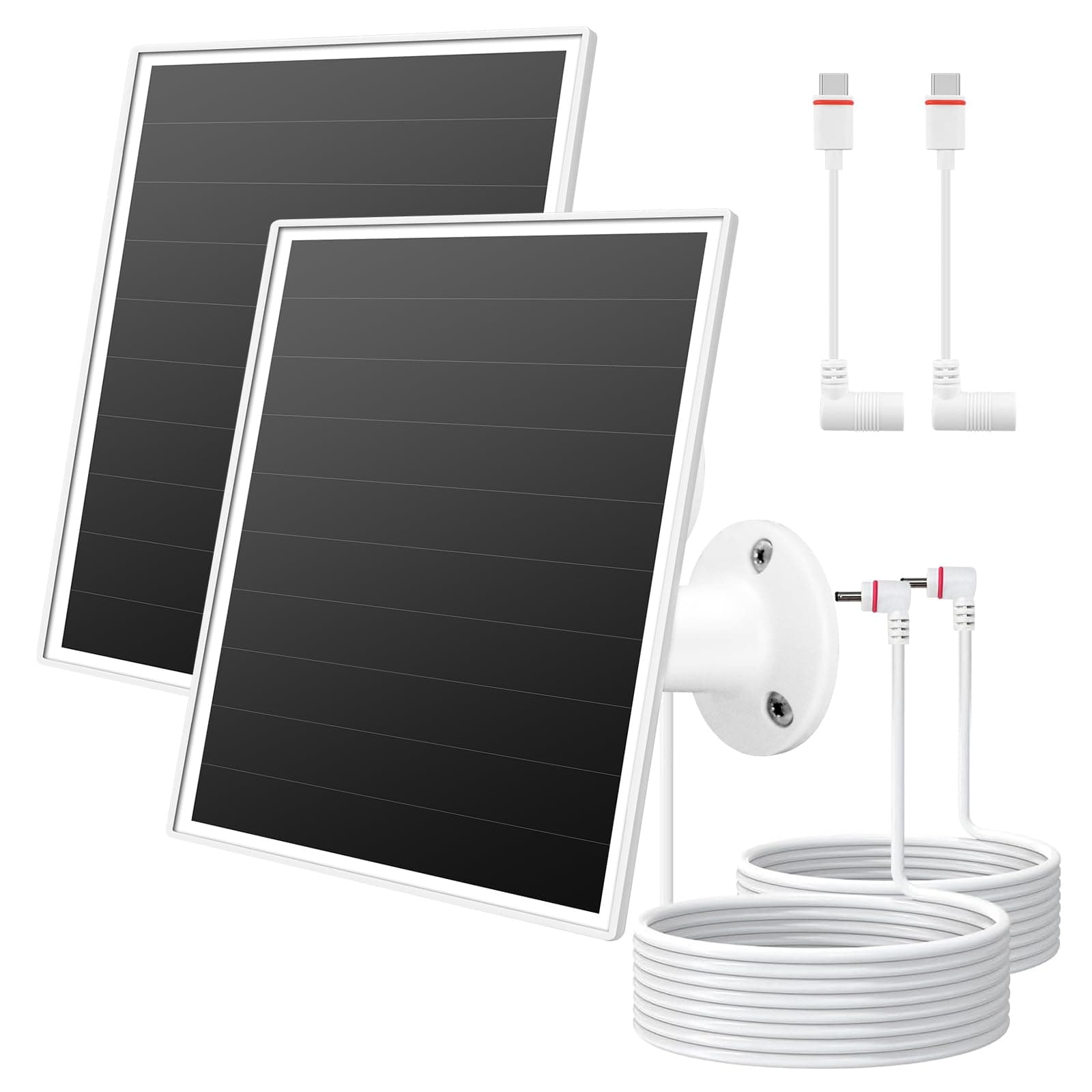 6W Solar Panel for Ring Camera, 2 Pcs Fast Charging Solar Charger for Ring Stick Up Cam/Pro Battery, Adjustable Camera Solar Panel with USB-C and Barrel Plug, IP65 Waterproof, 13ft Cable, White product image