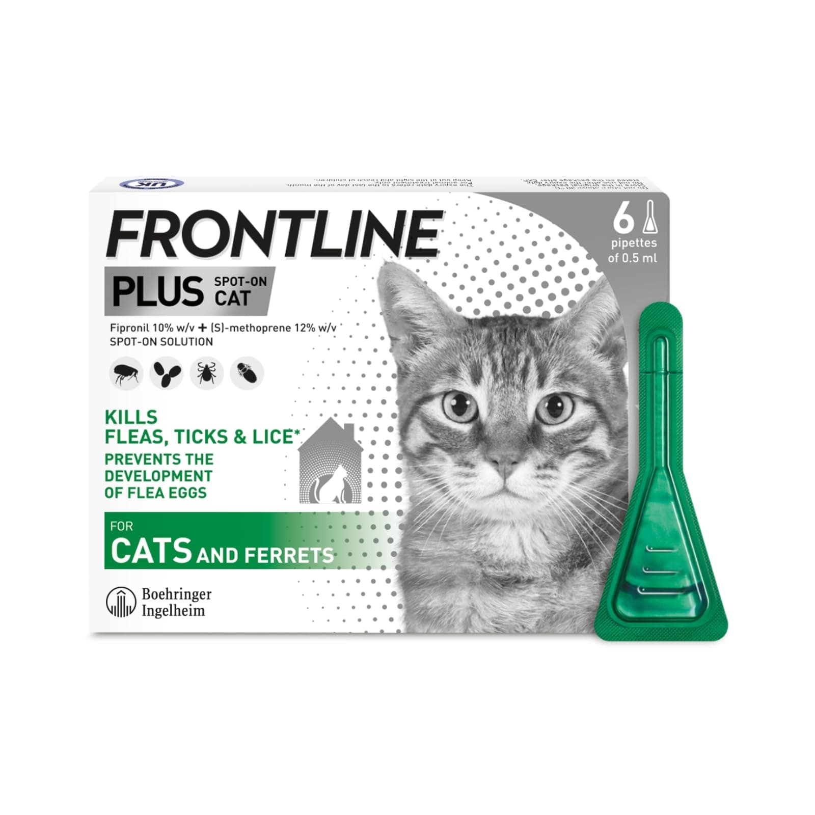 FRONTLINE Plus Flea & Tick Treatment for Cats and Ferrets - 6 Pipettes product image