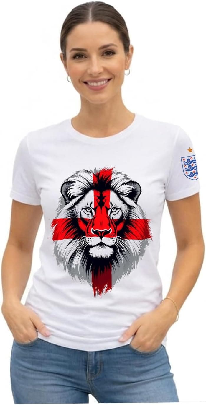 England Flag Shirt Men, English Football Tshirt, Lion St George Cross Soccer Fan T-Shirt,… product image