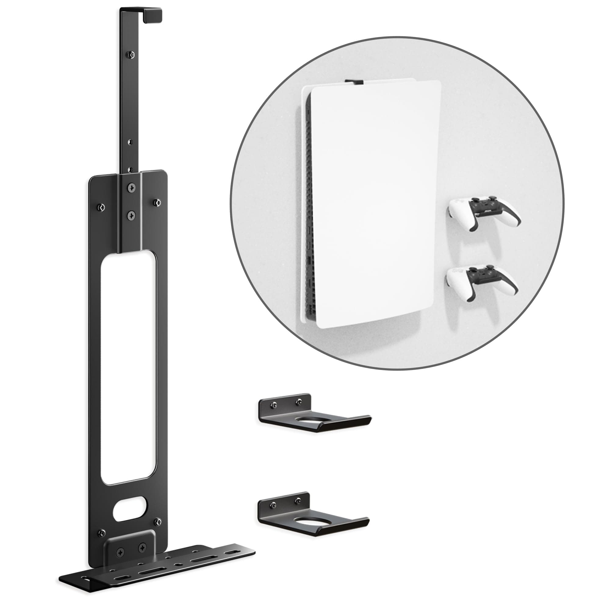 Upgraded Adjustable Console Holder Wall Mount for PS5: Black Gaming Stand for PlayStation 5/PS5 Slim/Pro Digital Disc Edition With 2 Controller Kits black product image