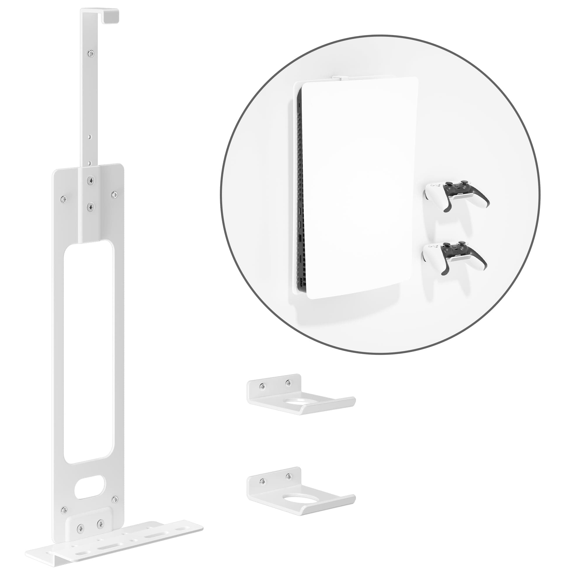 Upgraded Adjustable Console Holder Wall Mount for PS5: Black Gaming Stand for PlayStation 5/PS5 Slim/Pro Digital Disc Edition With 2 Controller Kits White product image