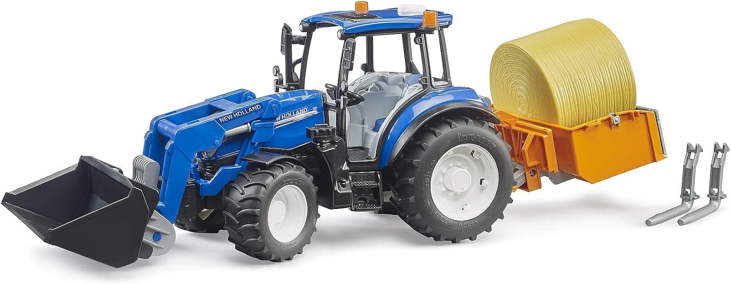 bruder 02187 - New Holland T5.120 tractor with front loader | With dumpster, forks and round… product image