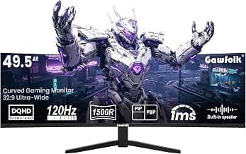 Gawfolk 49" Super Ultrawide 5K Curved Gaming Monitor, 5120x1440 DQHD 120Hz 1500R VA Panel,… product image