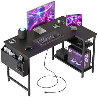 Mericonia Small L Shaped Desk with Power Outlets,100 cm L Computer Corner Desks with… product image