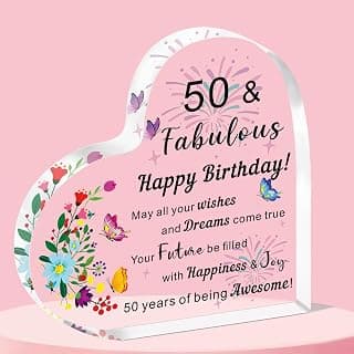 QMVMV 50th Birthday Gifts for Women, Special Colorful Heart Acrylic Plaque for 50 Years Old… product image