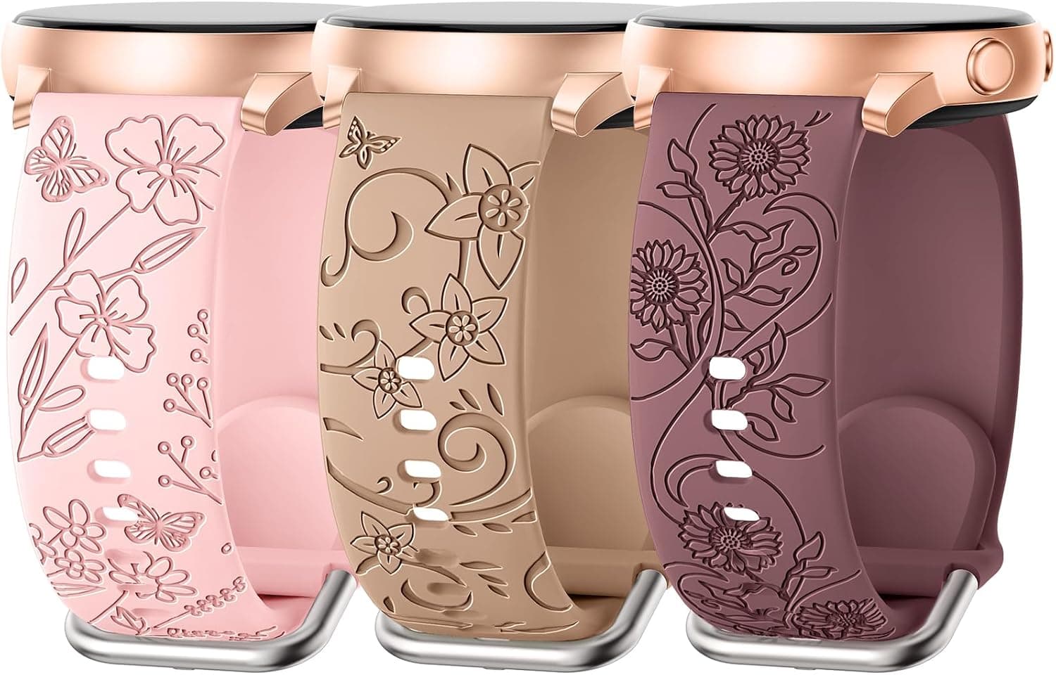 AMSKY Pack of 3 Floral Engraved Bracelet Compatible with Samsung Galaxy Watch 6/5/4 40 mm 44… product image