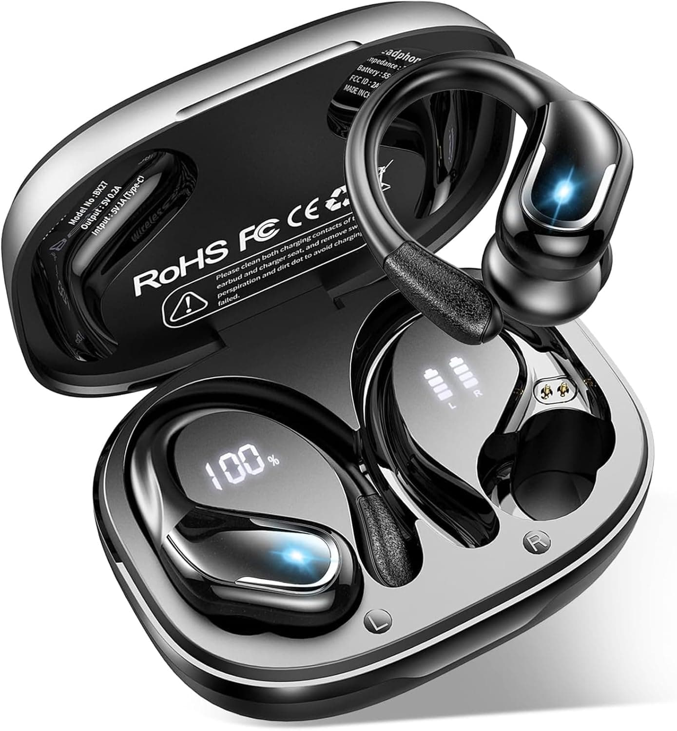 Bluetooth Kopfhörer Sport mit APP, 75Std Kopfhörer Kabellos Bluetooth 5.4, Hi-Fi Stereo Tiefer Bass, IP-X8 Wasserdicht Wireless Headphones, ENC Noise Cancelling Earbuds, USB-C in Ear Ohrhörer Joggen product image