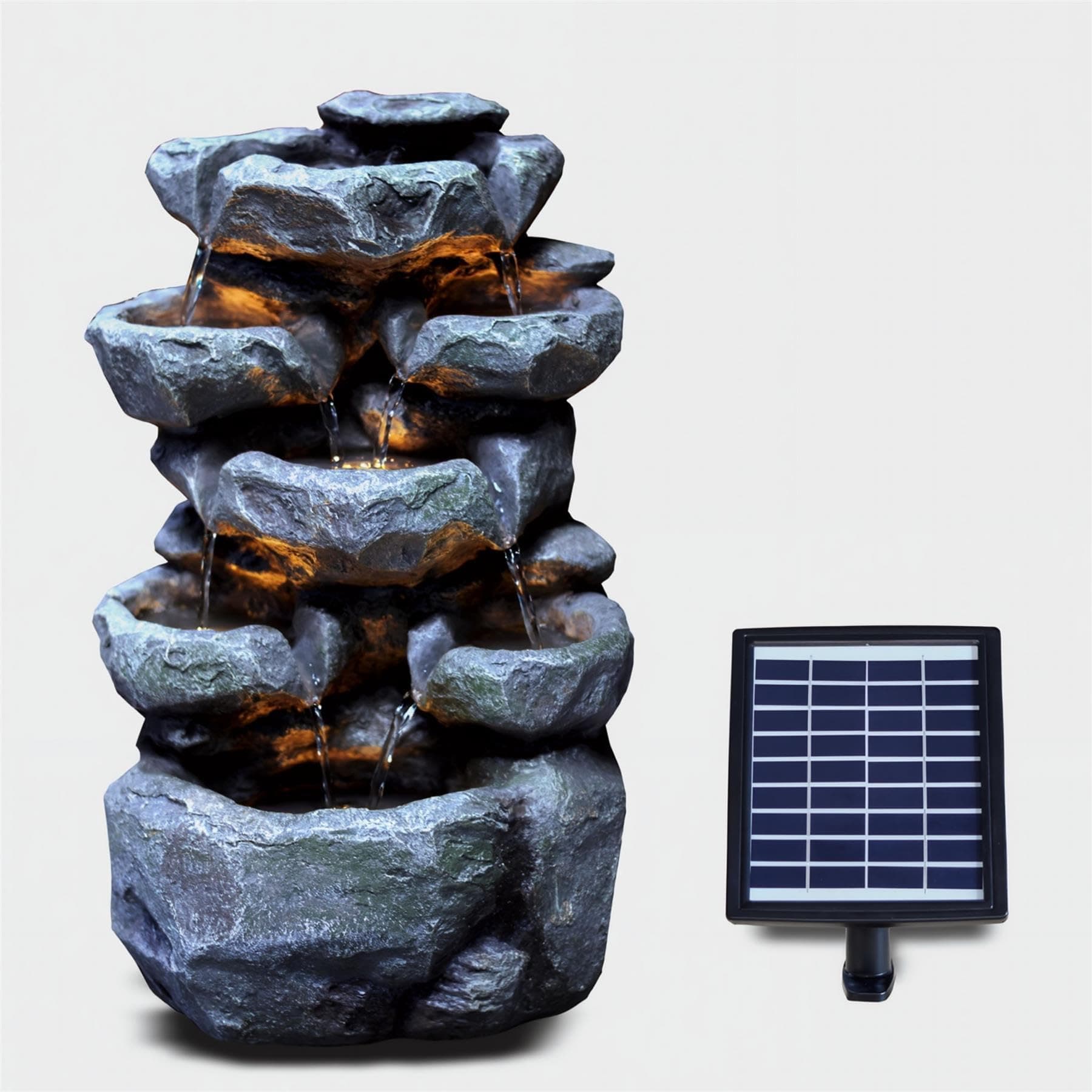 GEEZY Solar Water Features for the Garden – Outdoor Rock Design Fountain with LED Lights –… product image