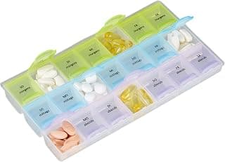 7 Day Pill Box, 3 Compartments, Morning, Noon, Evening, Weekly Medicine Dispenser with Lid,… product image