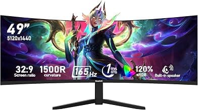 Gawfolk 49 inch Ultra-Wide Curved 1500R Gaming Computer Monitors, DQHD(5120×1440), 165Hz, 1MS,… product image