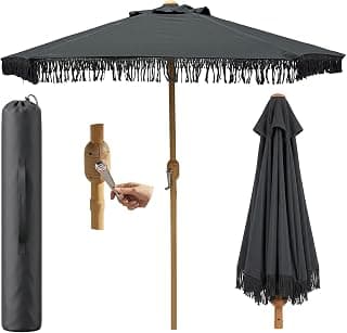 My Garden Parasol Umbrella 2M dia - Outdoor Sun Umbrella with Tassels, Steel Pole & Air Vent -… product image