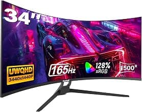 Gawfolk 34" Ultra Wide Curved Gaming Monitor, 21:9 WQHD 3440x1440 165Hz, Curved Monitor 1500R,… product image