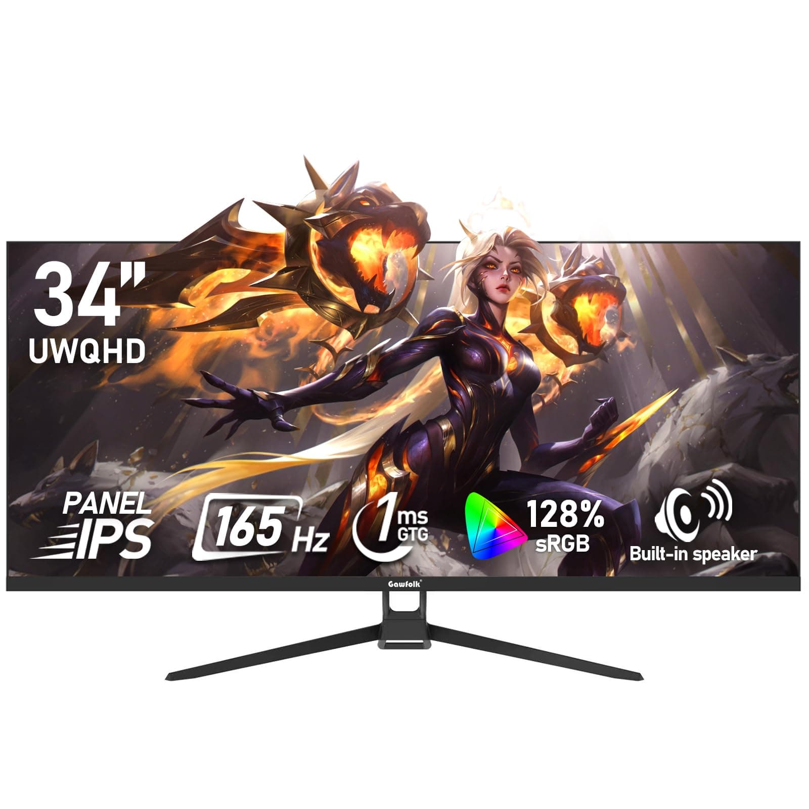 Gawfolk 34 Inch IPS Ultrawide 165Hz Gaming Computer Monitors, 21:9 UWQHD (3440x1440) PC… product image