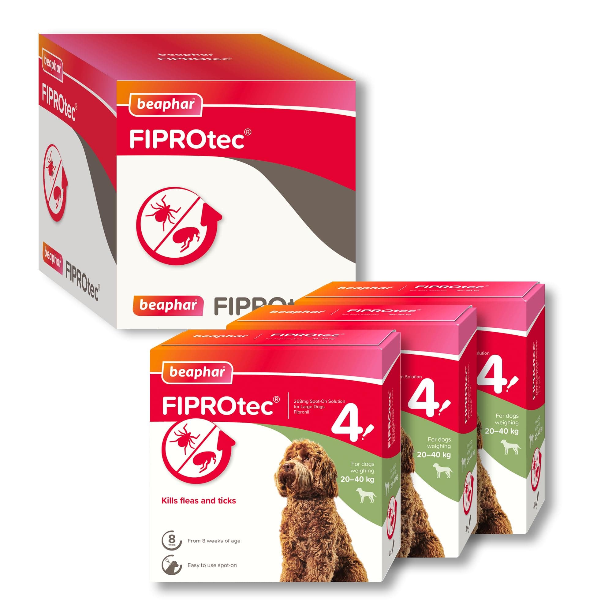 Beaphar - FIPROtec Spot-On Flea & Tick Treatment for Large Dogs 20-40kg – 12 Treatments -… product image