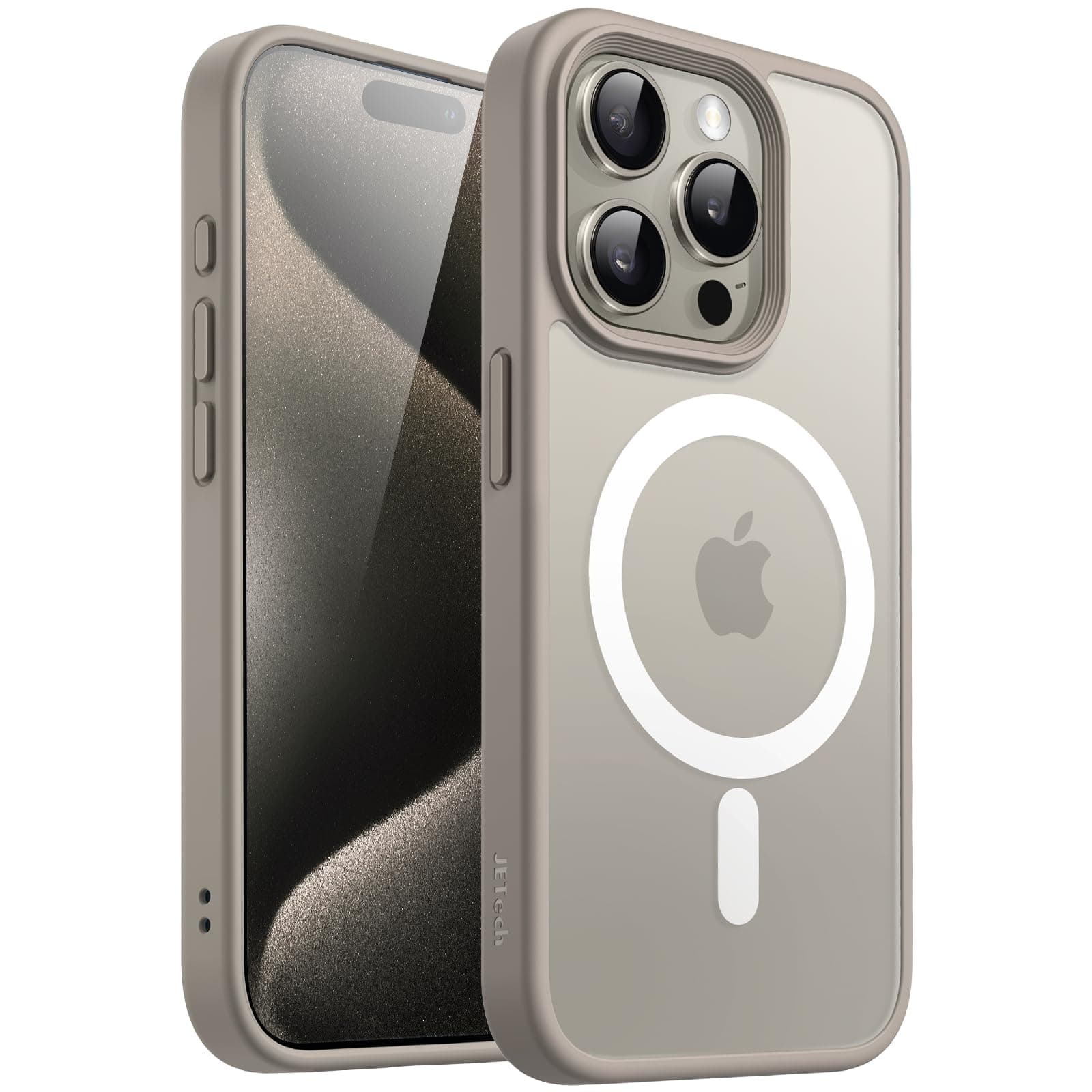 JETech Matte Magnetische Hülle für iPhone 15 Pro, Titan Natur product image