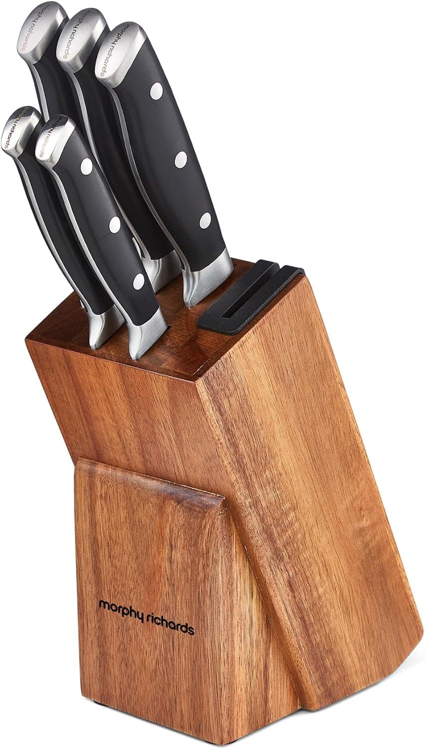 Morphy Richards 5-Piece Knife Block with Sharpener, Kitchen Set, Butt-Welded Design, Long… product image