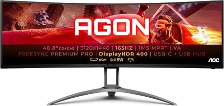 AOC AGON AG493UCX2 -49 Inch Dual QHD Curved Gaming Monitor, VA, 4ms GTG, Height Adjust, USB… product image