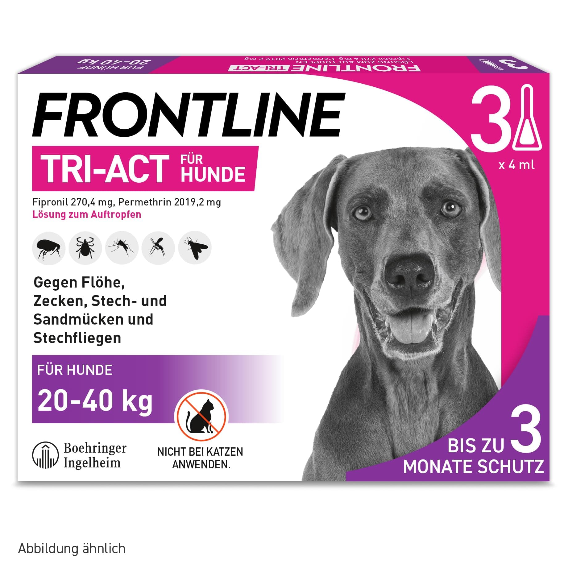 FRONTLINE TRI-ACT Dog L Against Ticks, Fleas and Mosquitoes (20 to 40 kg) | 3 x pipettes for… product image