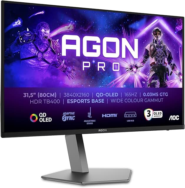 AOC AG326UDAM 31.5 Inch UHD USB Hub Monitor, 165Hz, QD-OLED Panel, 0.03ms GtG, HDR400… product image