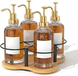 4-Bottle Rotating Coffee Syrup Organiser – Wooden Base with Metal Holder, 360° Turntable for… product image