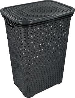 HRB Laundry Basket with Lid Rattan Laundry Storage Plastic Laundry Sorter (65 L - Square,… product image