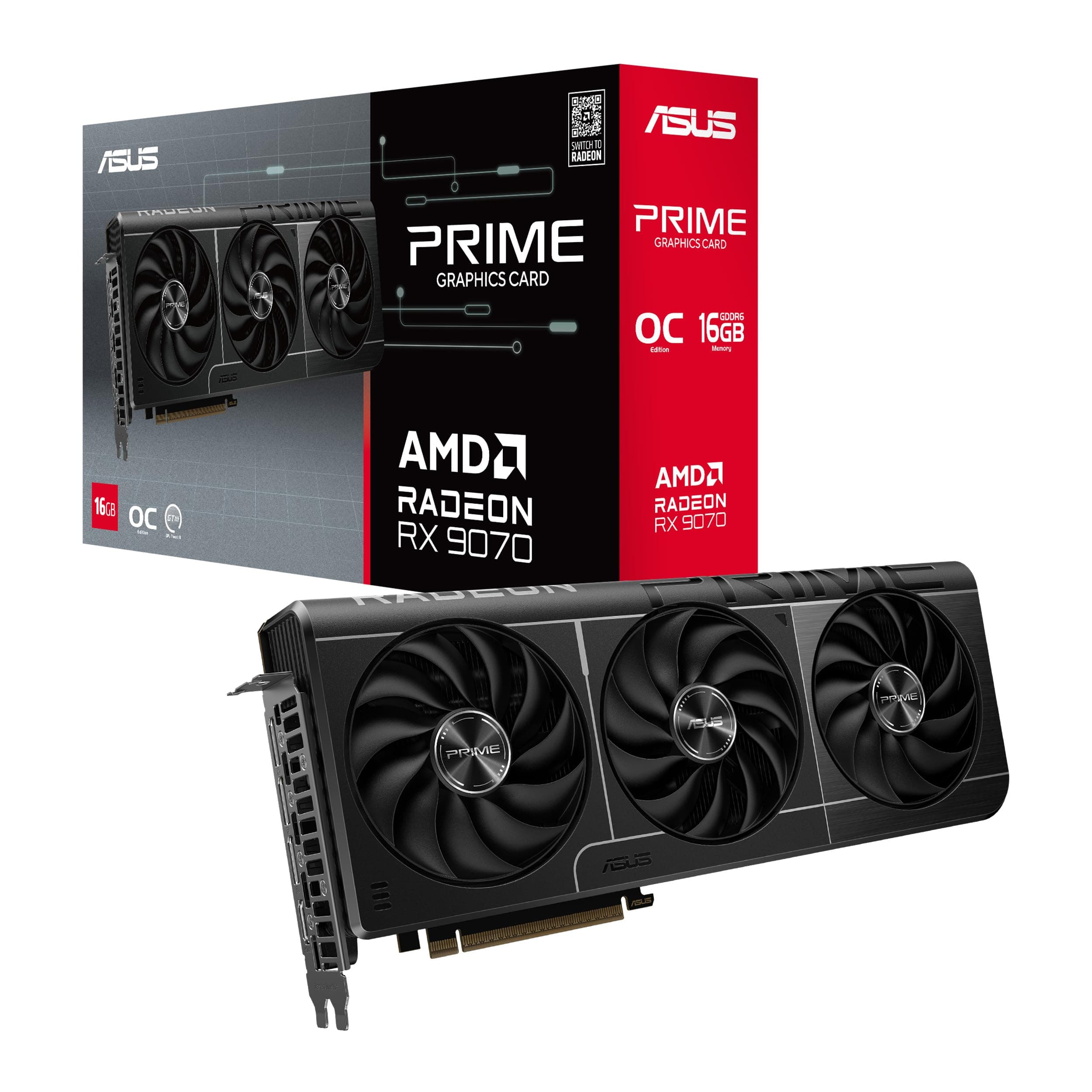 ASUS Prime Radeon RX 9070 OC Edition, AMD, 16GB - GDDR6 Gaming Grafikkarte (Radeon RX9070, PCIe 5.0, 1x HDMI 2.1b, 3X DisplayPort 2.1a, 2.5-Slot-Design) product image