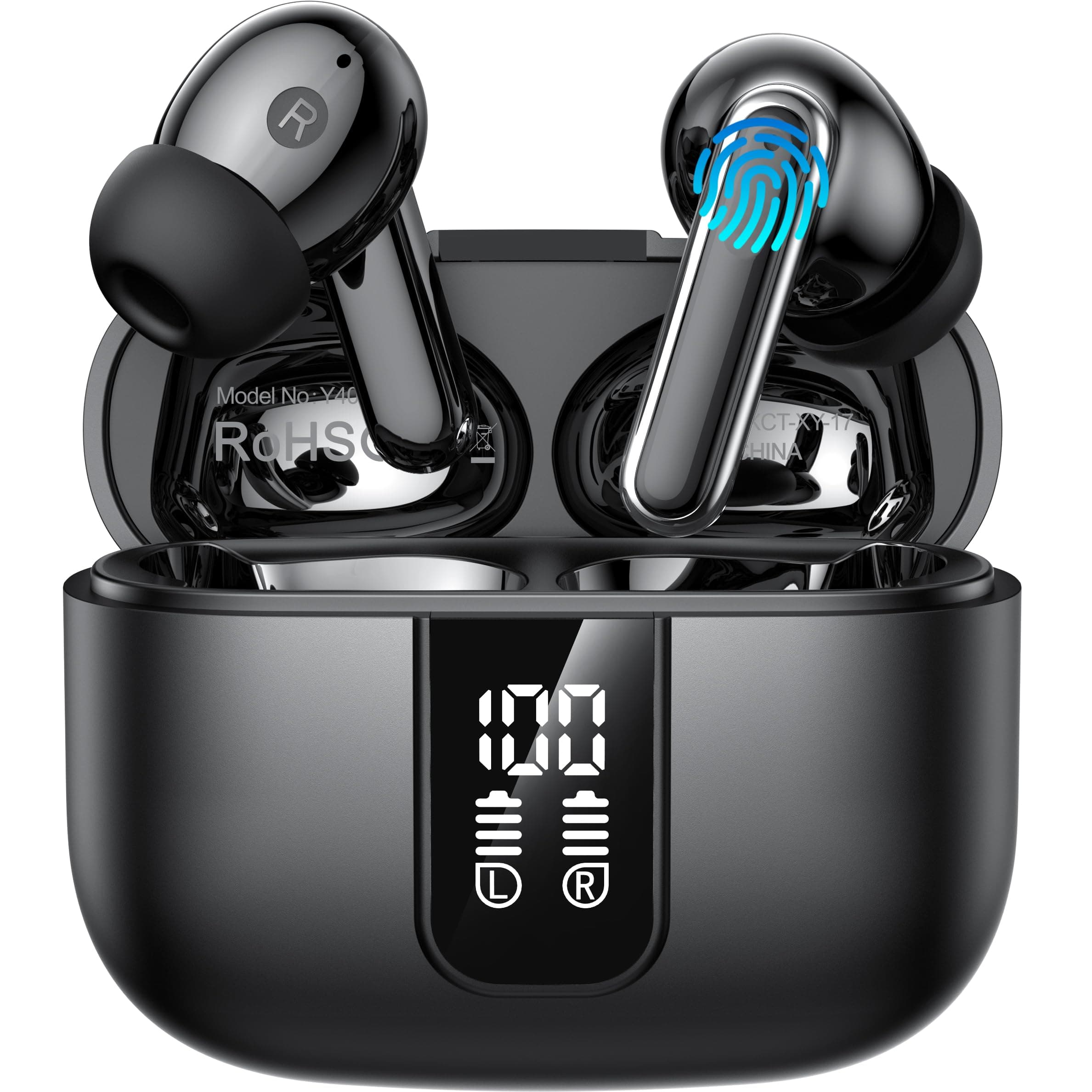 Wireless Earbuds, Bluetooth 5.3 Headphones in Ear buds, HiFi Stereo Wireless Earphones with 4 ENC Noise Cancelling Mics, 48H Wireless Headphones with IP17 Waterproof, LED Display USB C, Black-TB2 product image