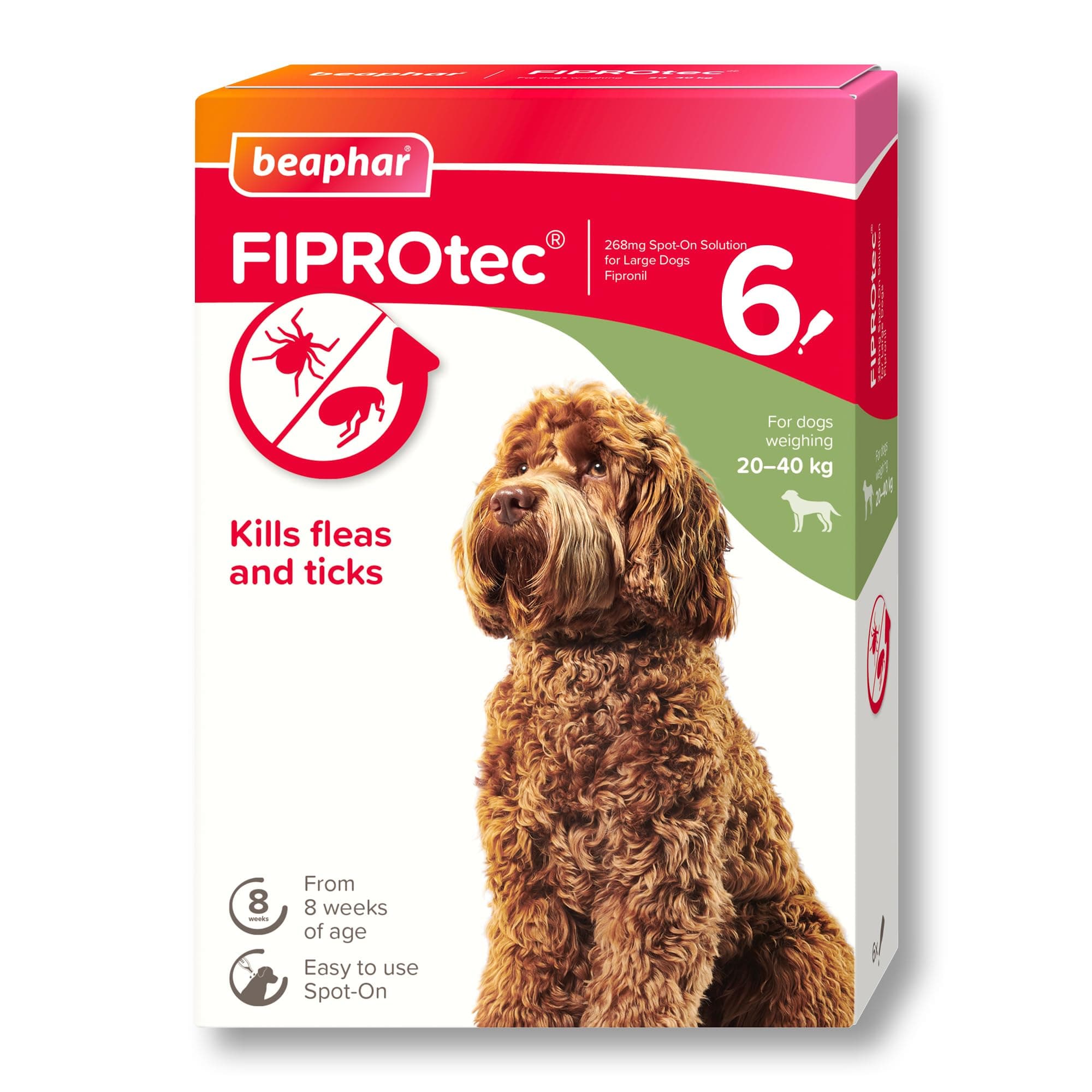 Beaphar - FIPROtec Spot-On Flea & Tick Treatment for Large Dogs 20-40kg – 6 Pipettes - Kills… product image
