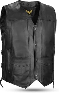 Men’s Top-Grain Genuine Cowhide Leather Waistcoat Black Classic Vest with Side Laces and Deep… product image