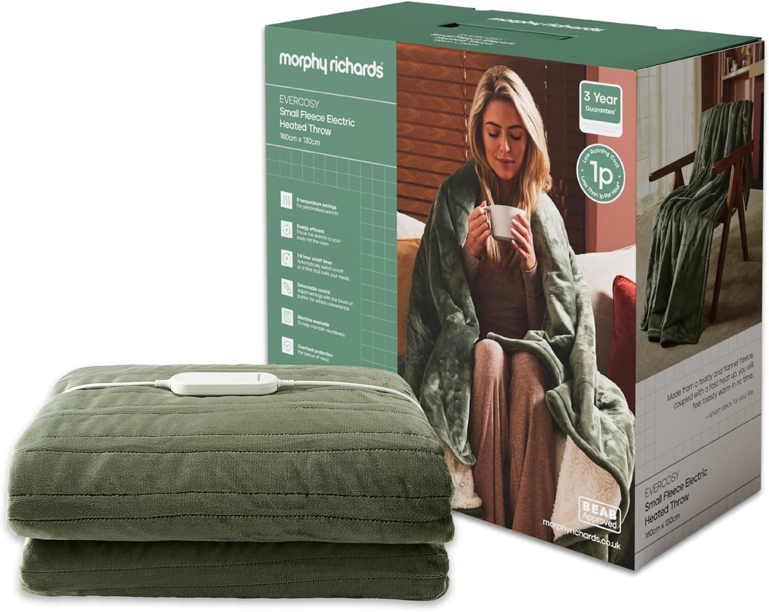Morphy Richards EverCosy Fleece Electric Heated Throw Small, 160x130cm, 9 Heat Settings,… product image