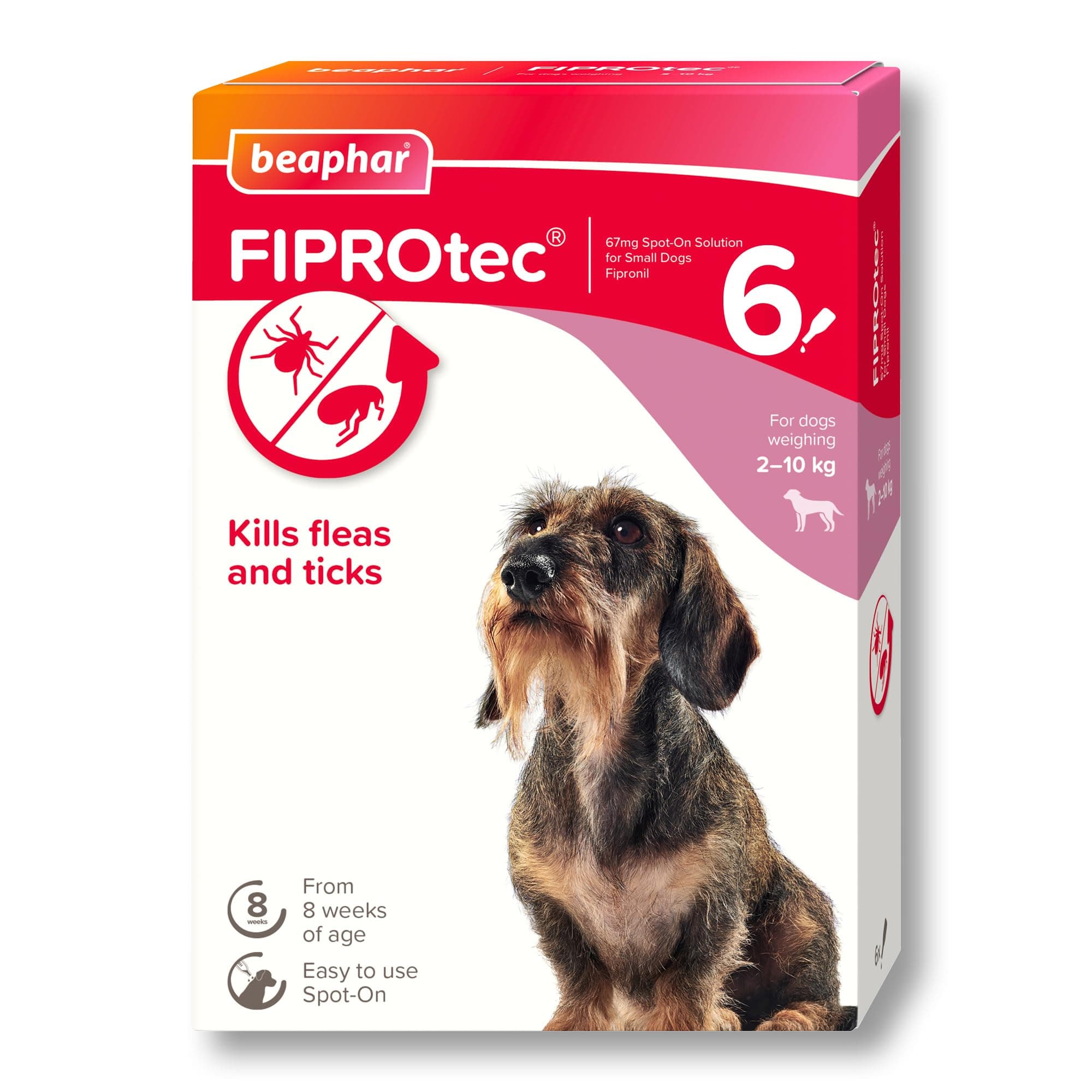 Beaphar - FIPROtec Spot-On Flea & Tick Treatment for Small Dogs 2-10kg - 6 Pipettes - Kills… product image