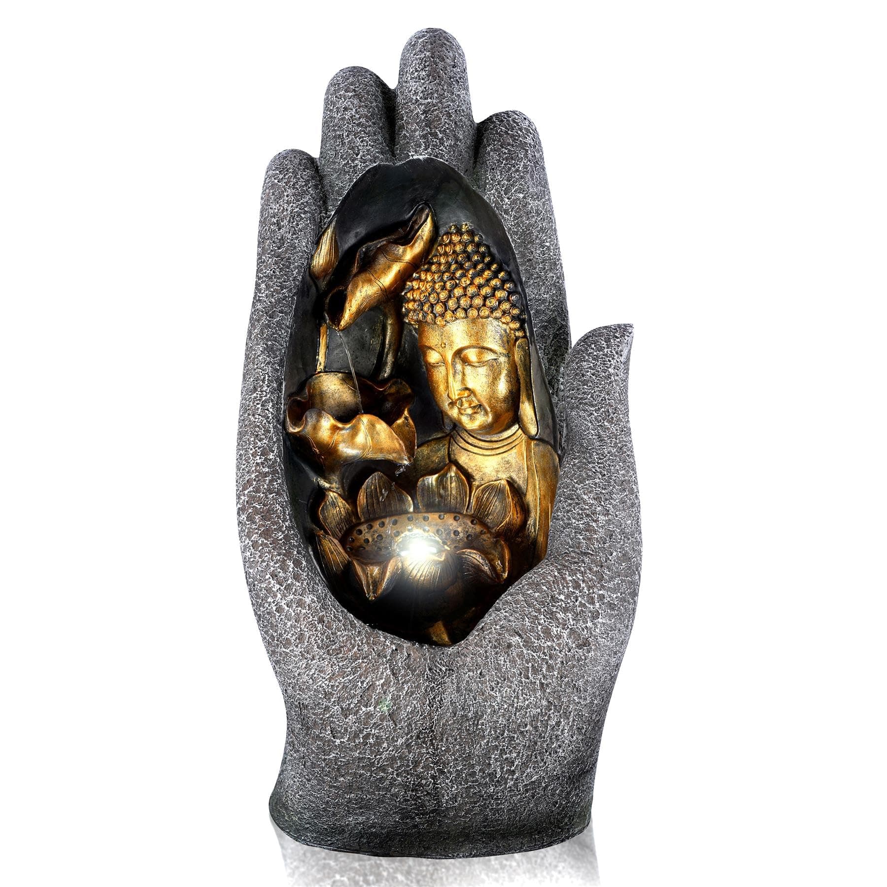 GEEZY Garden Water Feature – Palm Buddha Fountain with LED Lights – Mains Powered,… product image