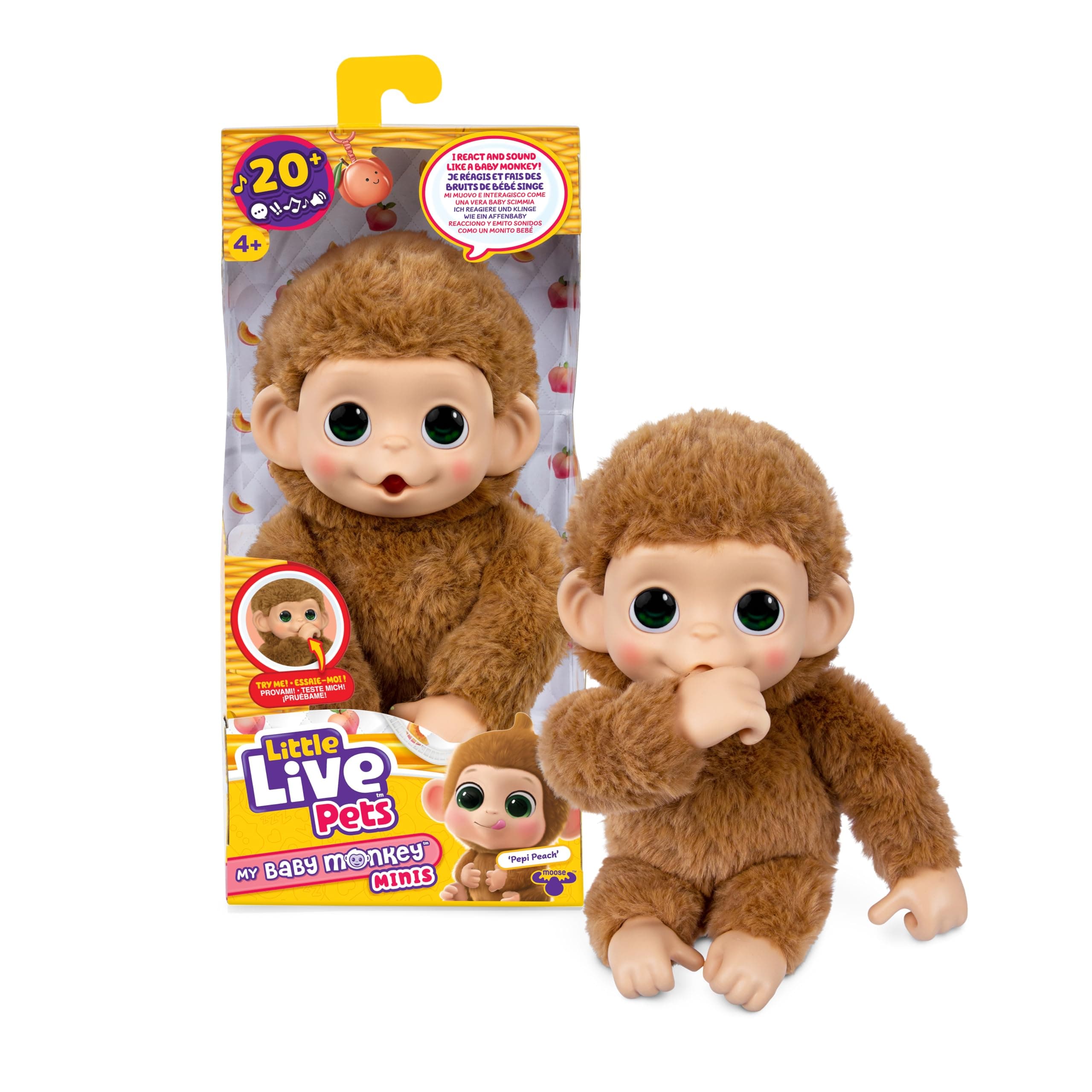 Little Live Pets Baby Monkey Minis, Pepi Peach, Interactif, + de 20 Sons et réactions, Brun,… product image