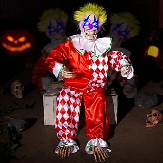 Halloween Animatronic Sitting Clown Decoration–Sound Activated Creepy Clown Prop with Shaking… product image