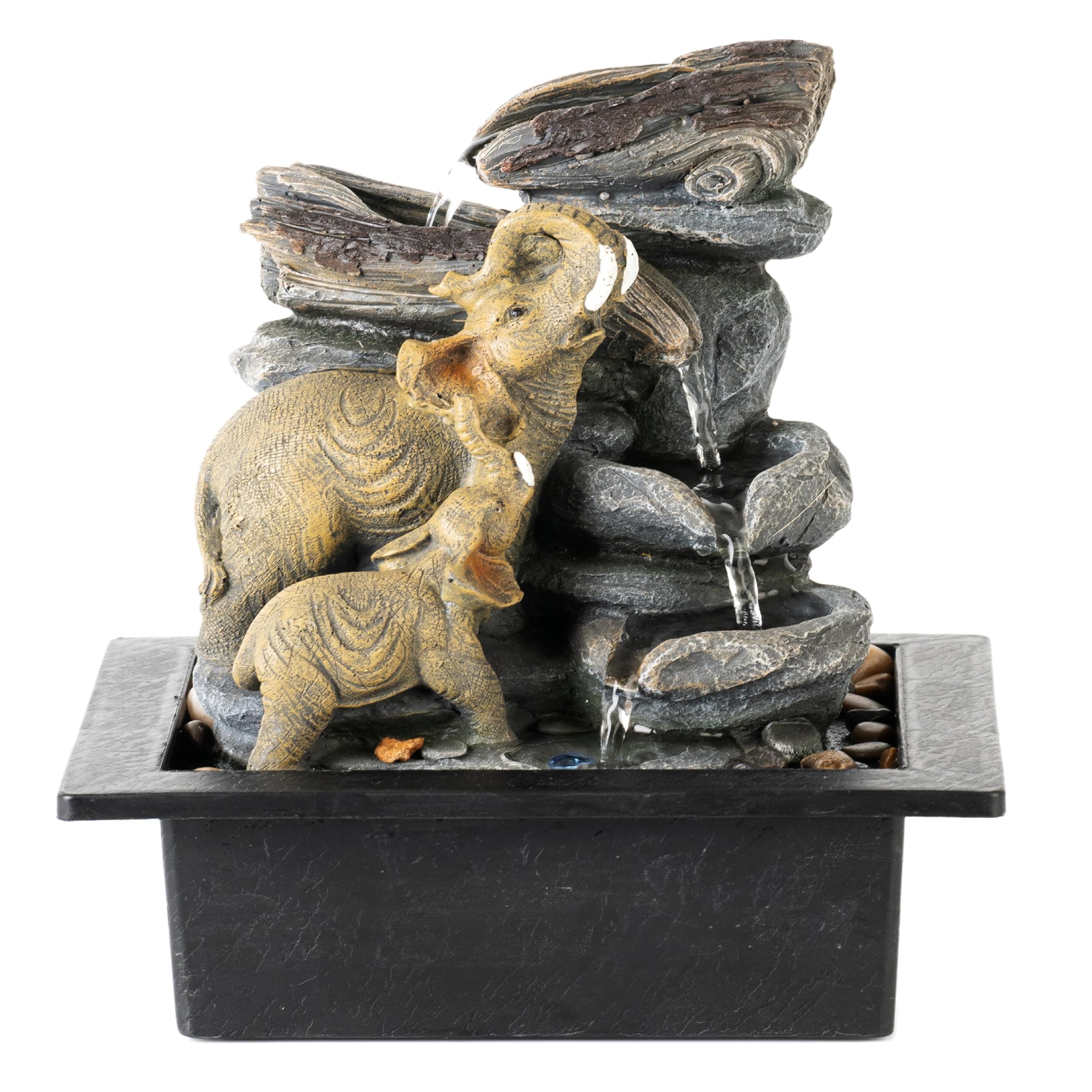 LEOM Indoor Water Fountain With LED Lights, Elephant Statue with Zen Waterfall Features,… product image