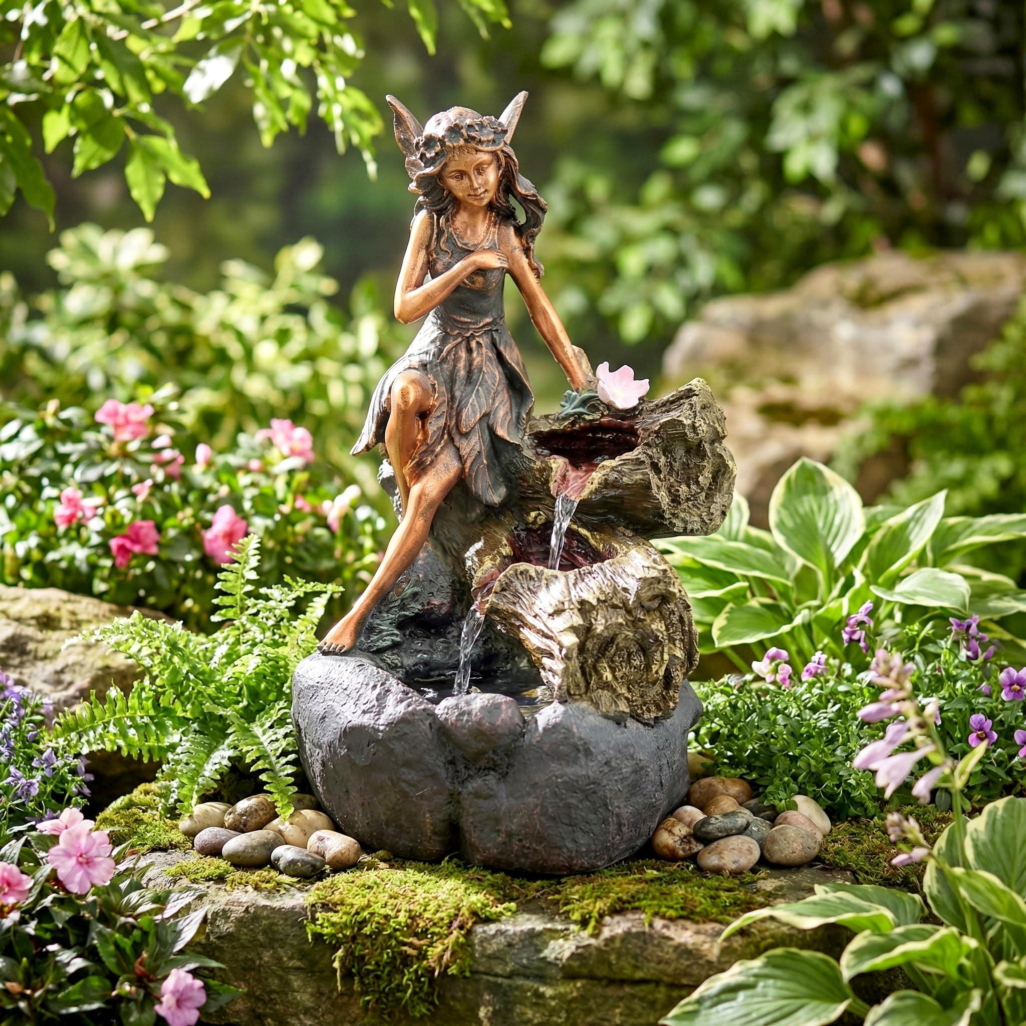 GEEZY Garden Water Feature – Fairy Fountain with LED Lights – Mains Powered, Self-Contained,… product image