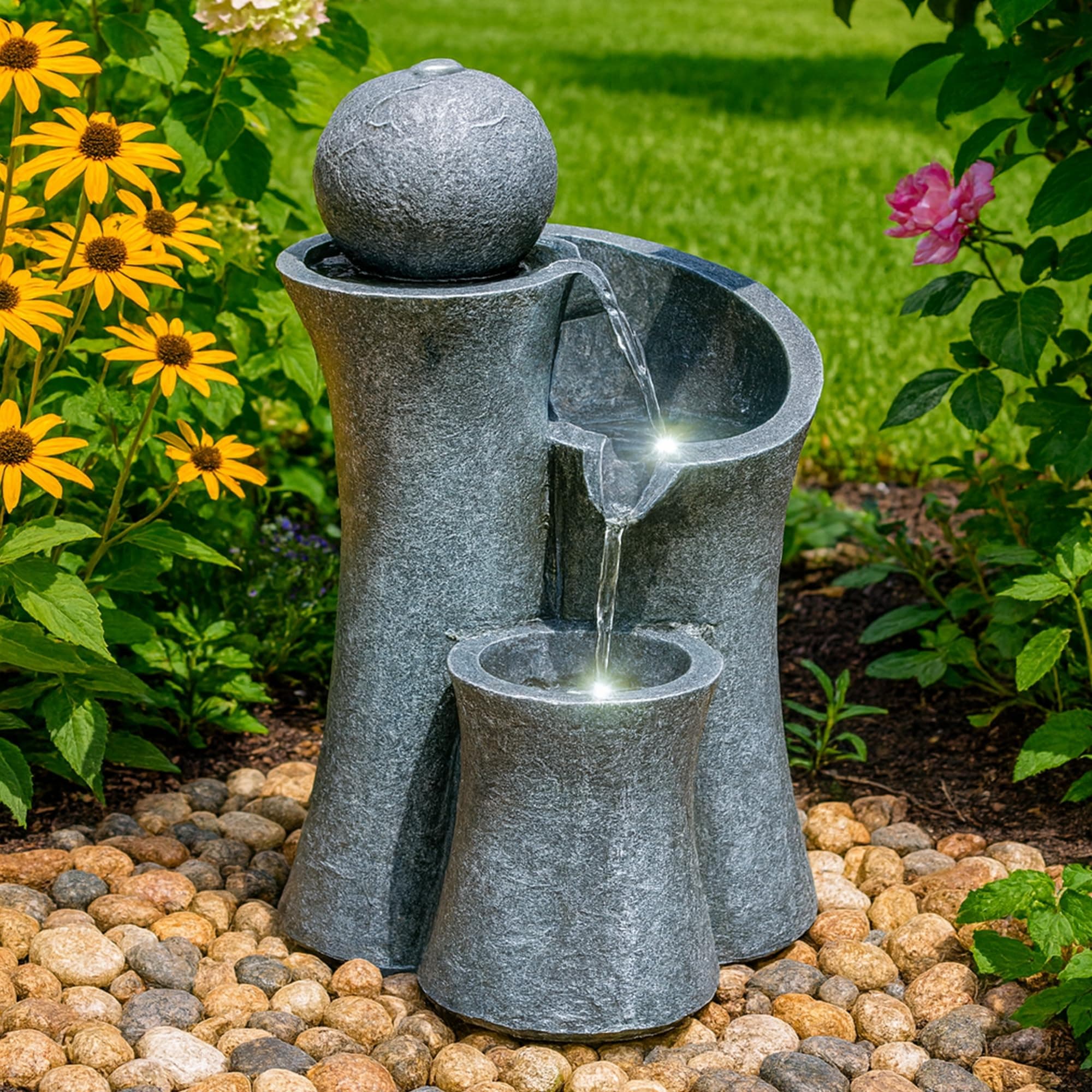 GEEZY Garden Water Feature – Ball Fountain with LED Lights & Sphere – Mains Powered,… product image