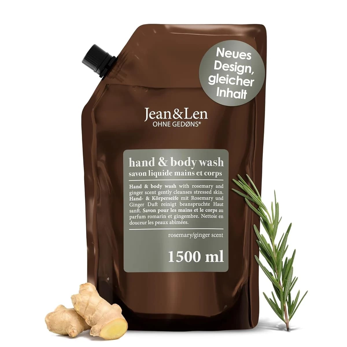 Jean & Len Hand & Body Wash Rosemary und Ginger im Nachfüllbeutel, reinigt und pflegt die… product image on Haggl